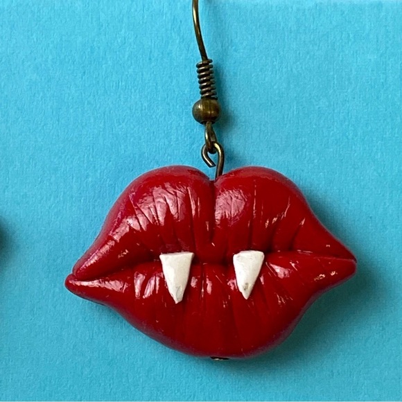 Vampire's Kiss Polymer Clay Dangly Earrings - Picture 2 of 5